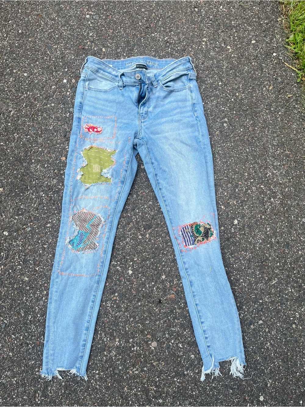 American Eagle Light Blue Patchwork Women's Jeans